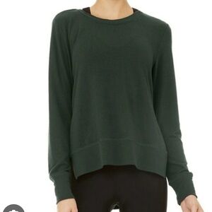 Alo Yoga Glimpse Dark Green Long Sleeve Sweatshirt